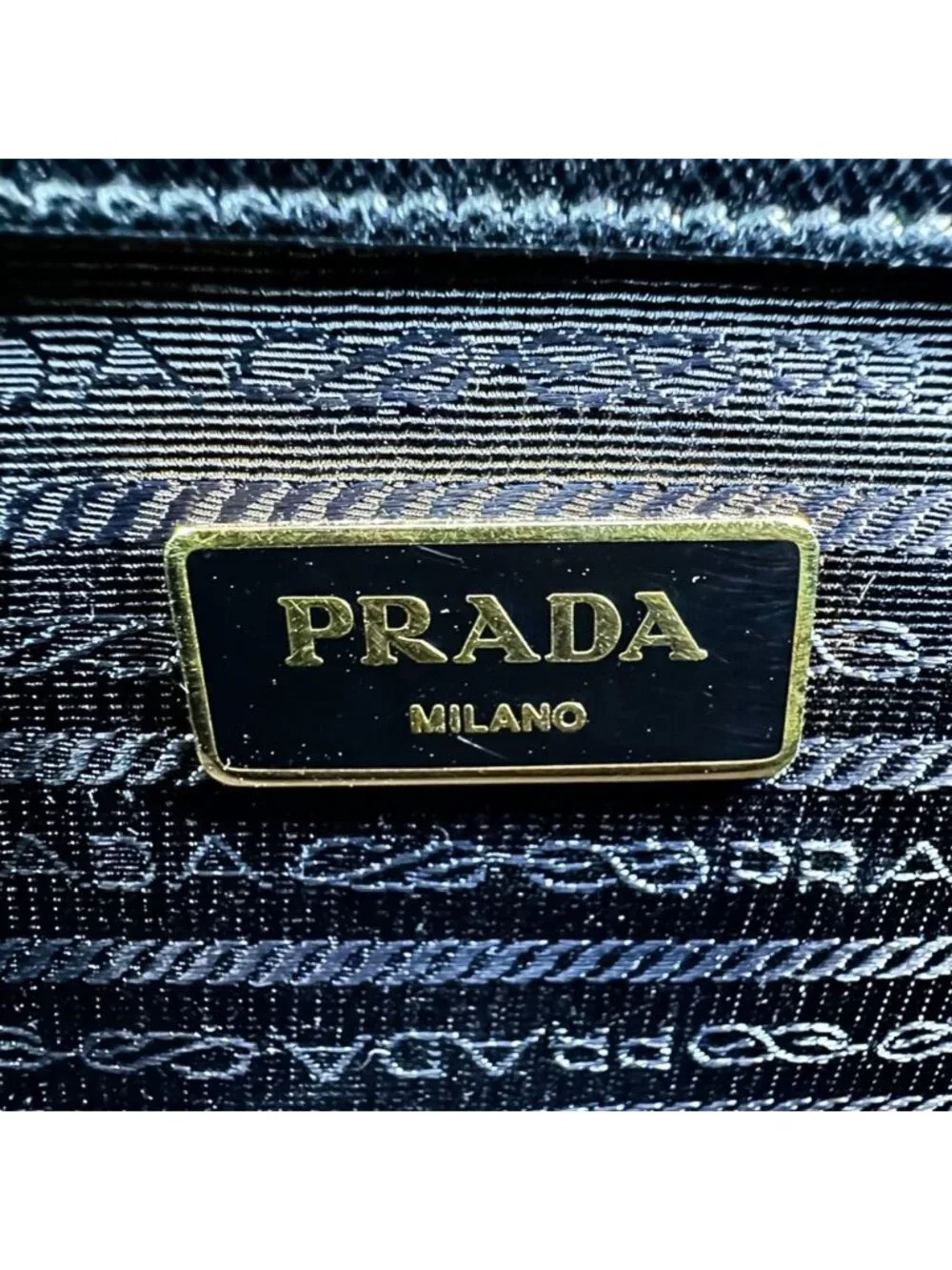 Prada Triangle Logo Leather Saffiano Vernis Clock 2-Way Shoulder Bag Black